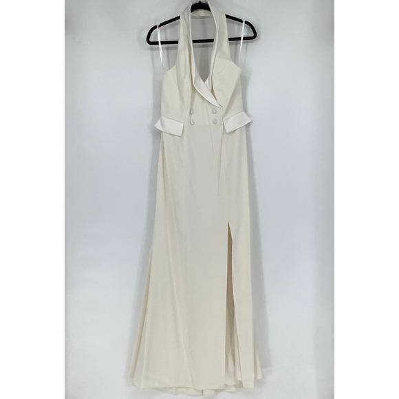 NEW! After Six Size 10 Crepe Halter Tuxedo Max Dress Ivory $242 msrp J2-13 - Picture 3 of 10